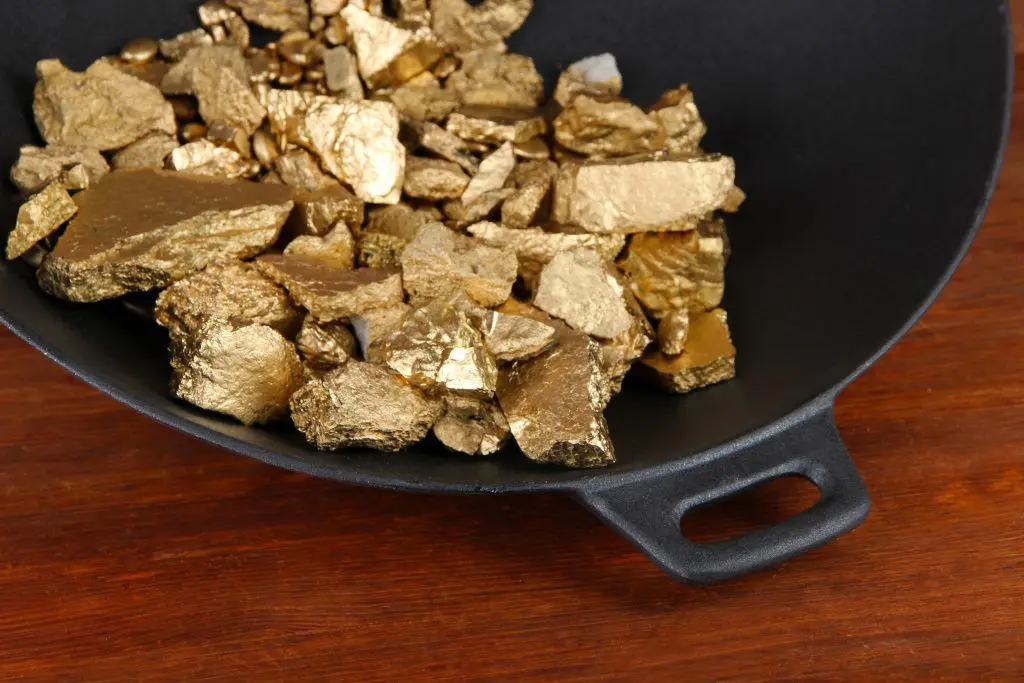 gold nuggets in pan