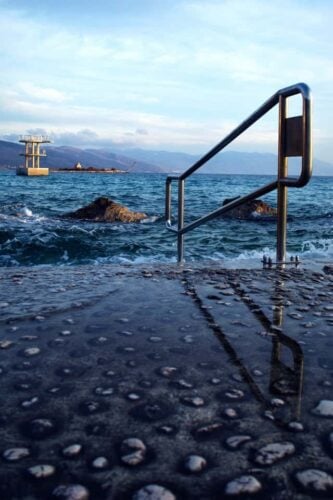 offshore oil rig in icy water