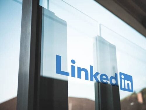 LinkedIn logo on door