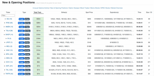 Optionsonar Review: New/opening positions