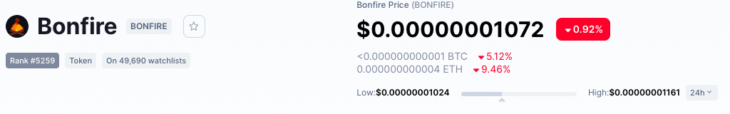 will bonfire reach 1 cent