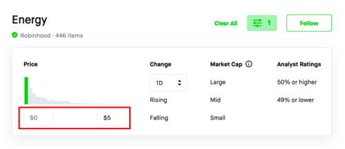 Robinhood stocks under 1