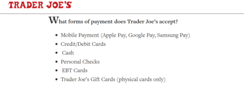 does trader joes take Apple Pay