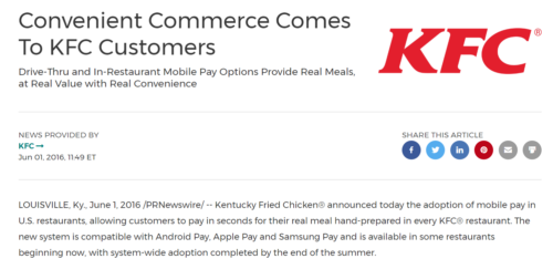 does KFC take Apple Pay