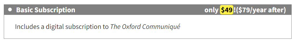 Oxford Communique Price - Basic subscription