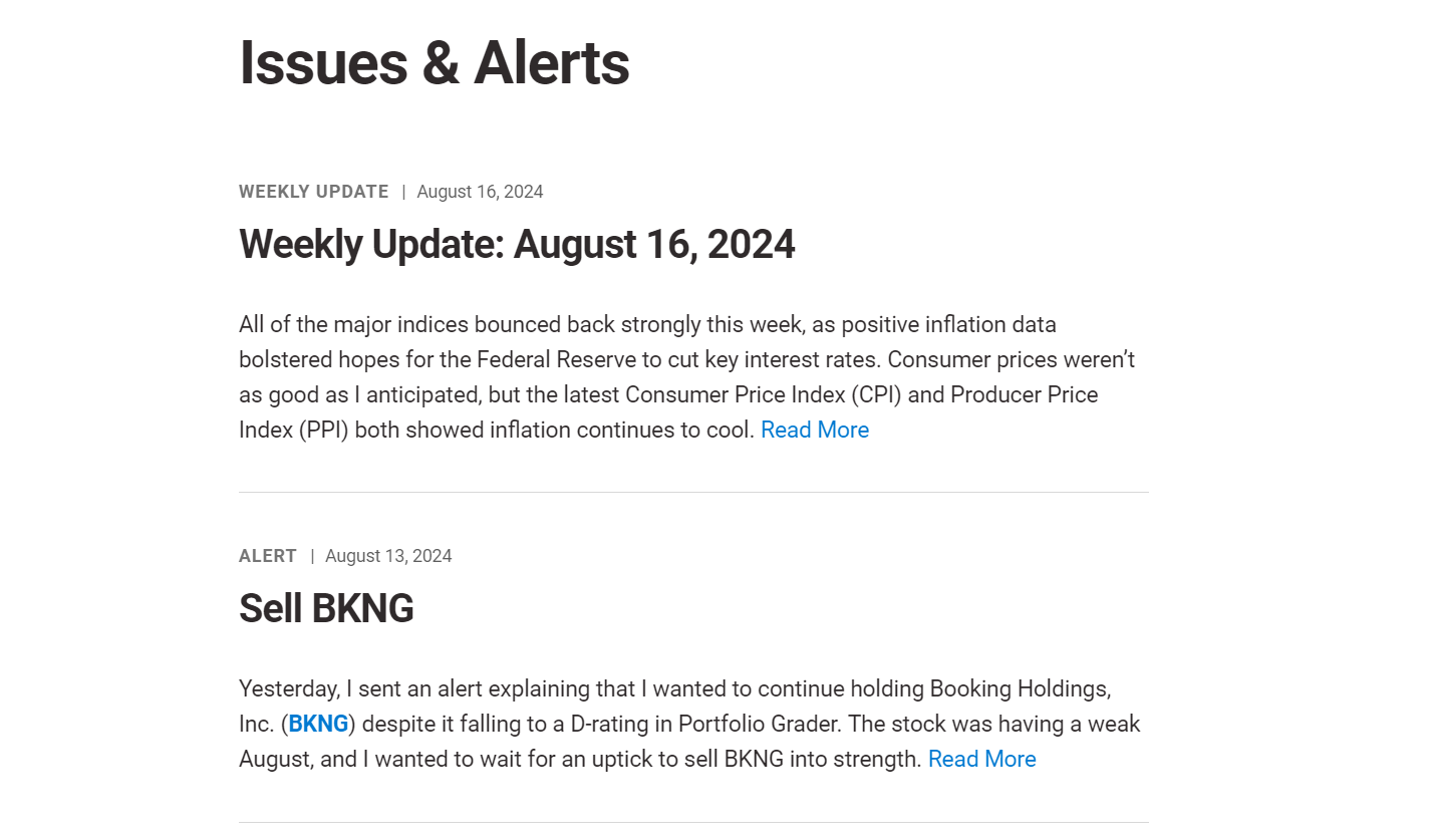 Growth Investor newsletter : Issues and Alerts