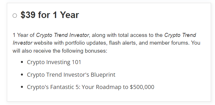 price for crypto trend investor subscription