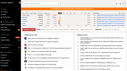 Seeking Alpha dashboard