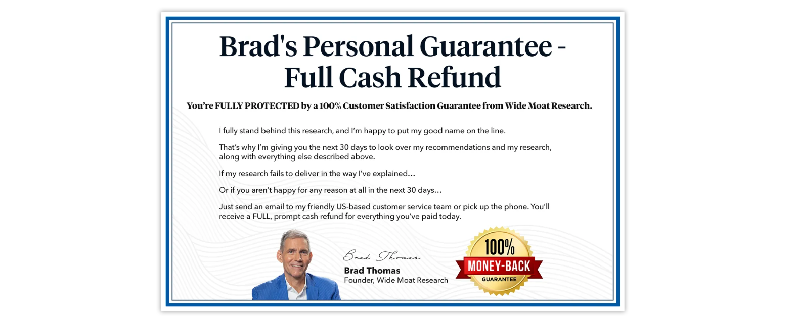 100% Money-Back Guarantee on The Wide Moat Letter