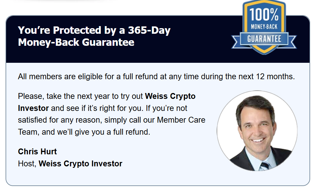 Moneyback guarantee on weiss crypto investor