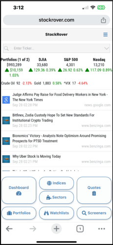 Stock Rover App for Mobile or Tablet