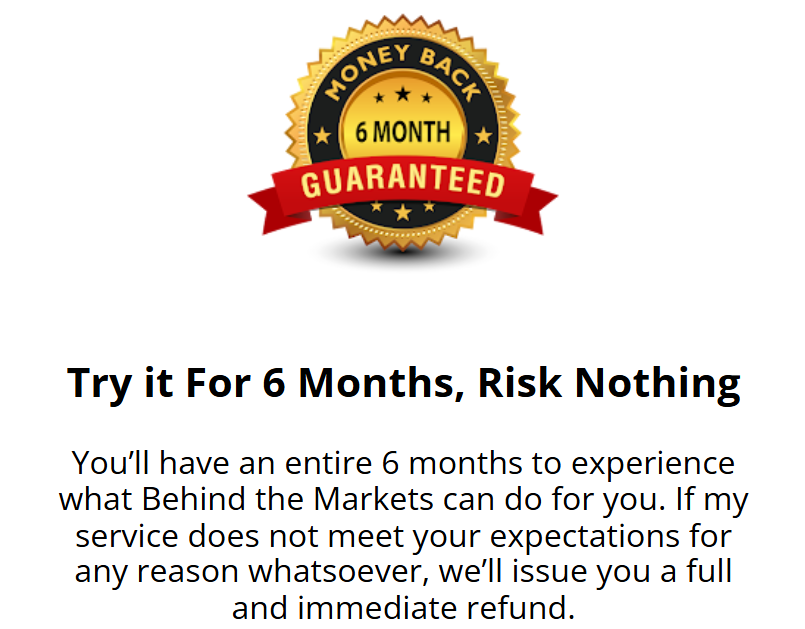 six month moneyback guarantee on behind the markets subscription