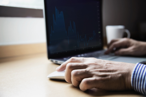 looking at stocks in a laptop