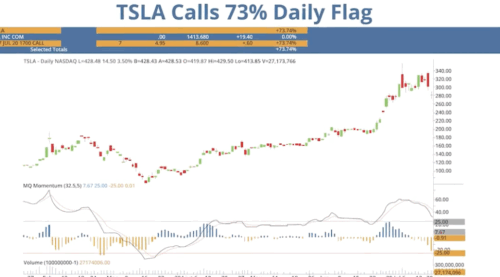 Chart TSLA calls 73% daily flag